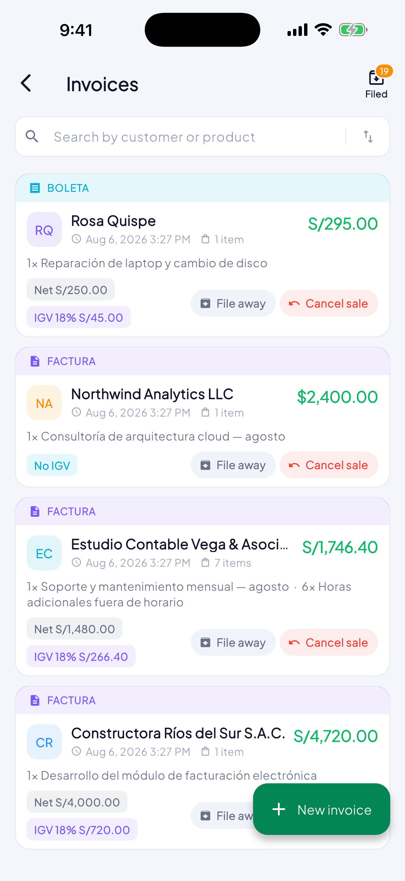 An electronic invoice issued from MoneyLog
