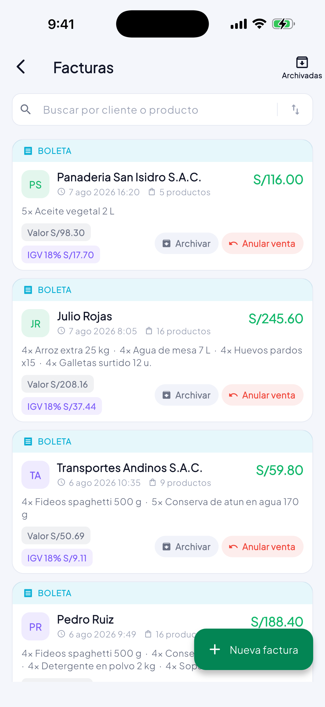 Una factura electrónica emitida desde MoneyLog