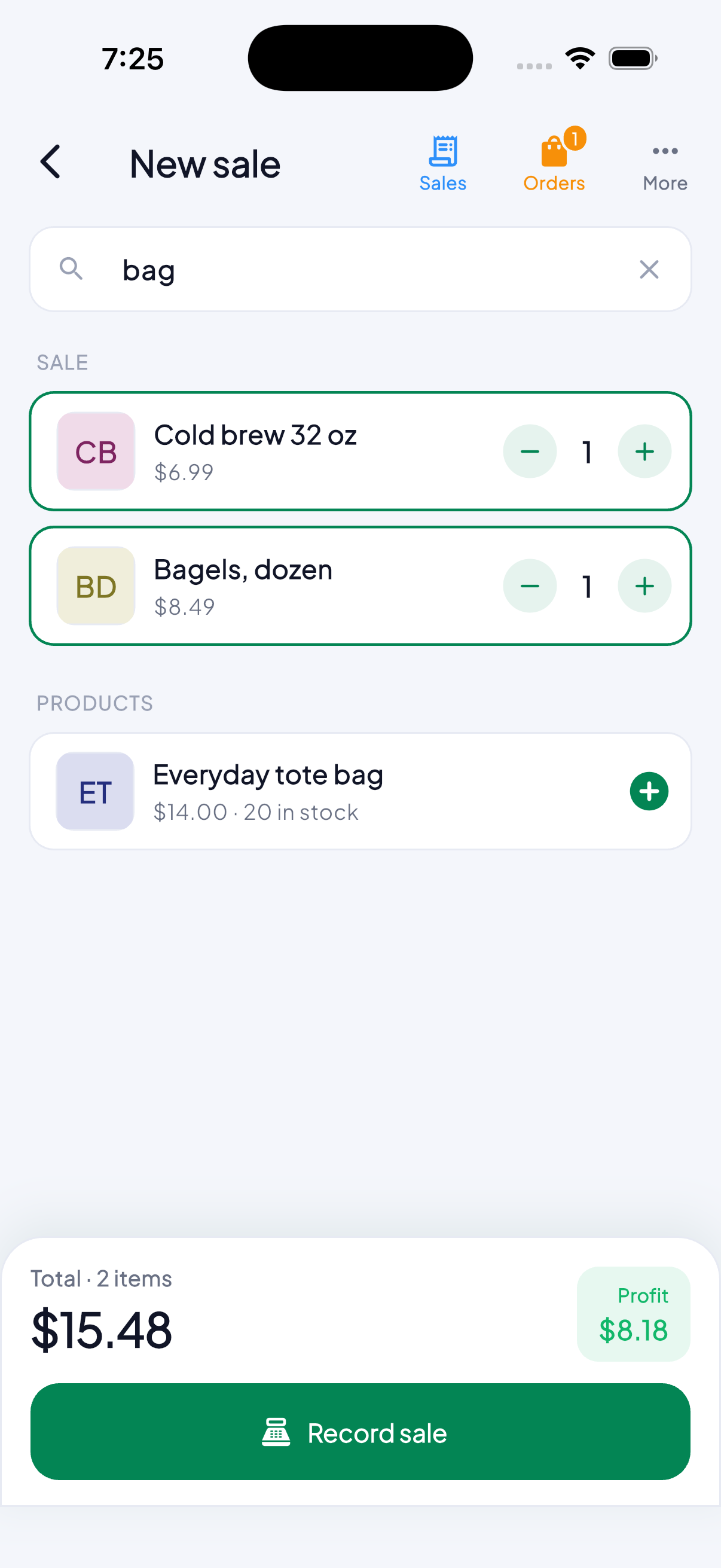 Recording a sale in MoneyLog, with the margin worked out